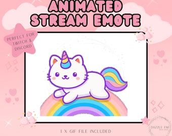 Emote de gato unicornio animado, GIF divertido para Twitch/Discord (descarga instantánea)