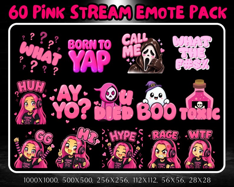 Paquete de 60 emoticonos rosas, megapack de emoticonos de Twitch para streamers, Discord, TikTok, YouTube, emoticonos groseros, divertidos, femeninos y de moda. imagen 3
