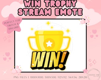 Könnte beinhalten: Eine goldene Trophäe mit einem Stern darauf und dem Wort "WIN!" in einem gelben Banner. Die Trophäe ist von weißen Sternen auf weißem Hintergrund umgeben. PNG-Dateien sind in den Größen 1000x1000, 500x500, 112x112, 56x56 und 28x28 verfügbar.
