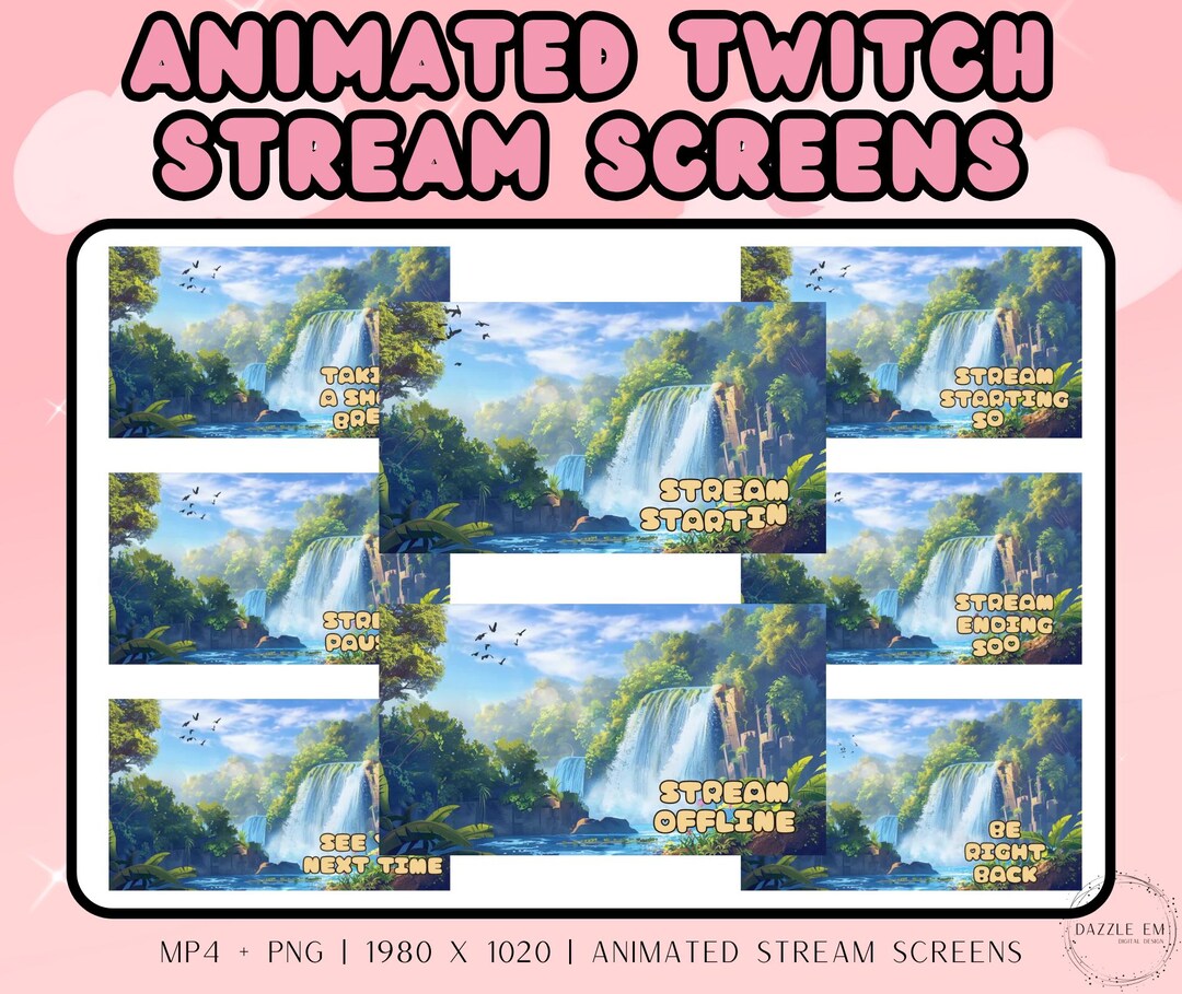 Animated Twitch Stream Screens, Cartoon Waterfall, Starting Soon ...