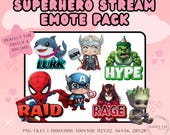 Superhero Stream Emote Pack, Funny Twitch Emotes (PNG, Digital Download)