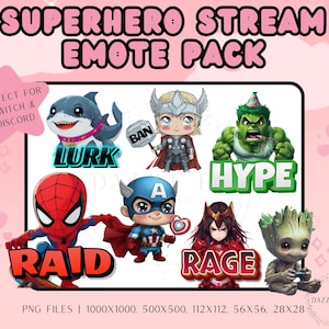 Streaming Emote Pack, Superhero Emote Pack, Funny Stream Emotes, Twitch Emotes, Discord Emotes, For Streamers, PNG, Instant Download