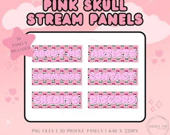Pink Skull Twitch Panels – 30 Streaming Channel PNG Graphics (Digital Download)