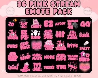 Pack rosa de Twitch: más de 35 emoticonos de moda, emoticono femenino, para chicas, descarga instantánea