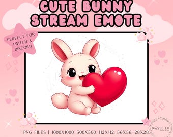 Streaming Emote - Cute Bunny Heart - Funny Stream Emote - Twitch Emote - Discord Emote - For Streamers - Transparent PNG - Instant Download