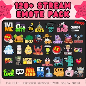 Streaming Emote Pack, 120+ Emote Pack, Animated Stream Emotes, Twitch Emotes, Discord Emotes, For Streamers, PNG, Instant Download