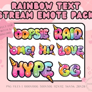 Streaming Emote Pack - Rainbow Text - Funny Stream Emote - Twitch Emote - Discord Emote - For Streamers - Transparent PNG - Instant Download
