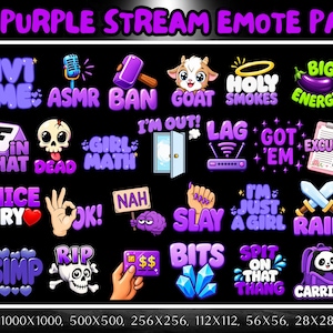 25 Purple Emote Pack, Twitch Kick Emotes Megapack for Streamers, Discord, Tiktok, Youtube, Rude, Funny, Girly, Trending Emotes