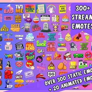 Plus de 300 packs d'émoticônes en streaming, émoticônes statiques et animées Twitch, tendance amusante, pour streamers