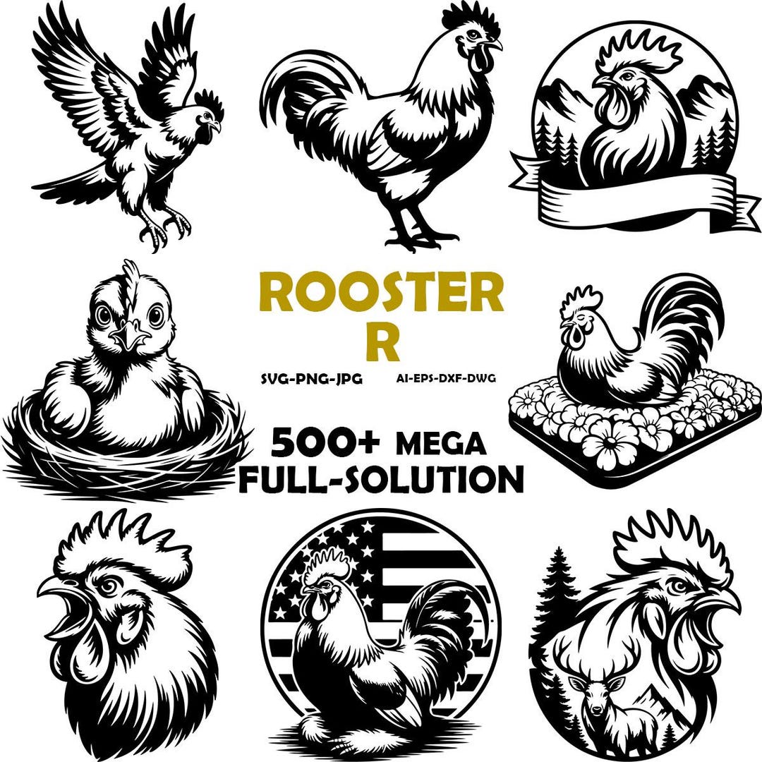 Roster Ranch Dxf File 500 Rooster SVG Bundle, Rooster Dxf, Rooster Png, Rooster Eps,rooster ...