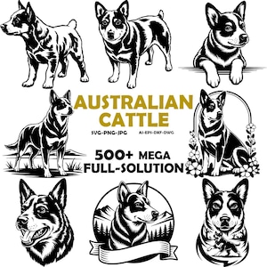 Australian Cattle Dog Sitzen Sitzen Rasse Glückliche Pfote Welpe Welpe Haustier Clip Art K-9 Shepherd Kelpie Logo SVG PNG Clipart Vektor Cricut Schnitt Schneiden