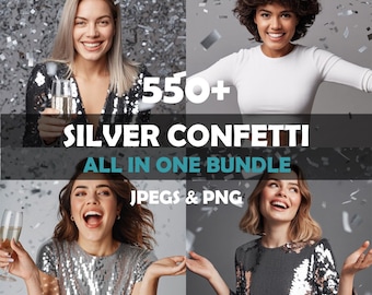 Realistic Silver Confetti Overlays, 40 PNG Files, Confetti Photo Overlays, Festive Effects, Free Commercial Use