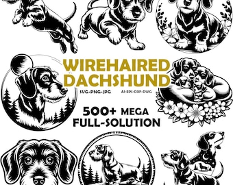 Drahthaar Dackel Hund Cricut Projekt, Doxie, spähendes Gesicht Vektor Clipart, png Kopf Download, dxf, printable Kunst, Rasse, Welpe Körper
