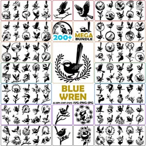 Blue Wren Svg files for Cricut, Australian bird on Branch vector for laser, cnc project, dxf plasma, printable art, clipart, png Silhouette