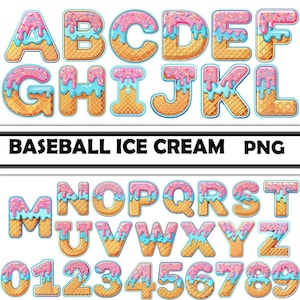 Número de goteo de helado de béisbol PNG / Diseño de camiseta con nombre personalizado / Sublimación de números de cono de waffle / Día del juego PNG, Descarga digital