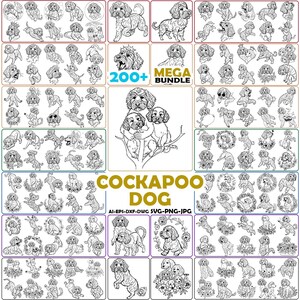 Cockapoo Line Art Clipart-bundel: minimalistische hondenvector (digitale download)