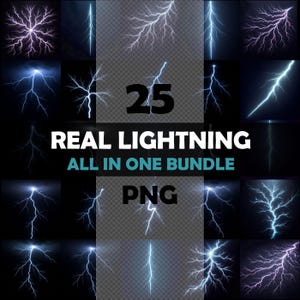 Lightning overlays for Photoshop, Transparent PNG lightning effects, Realistic lightning, Photo enhancements, Striking lightning overlays