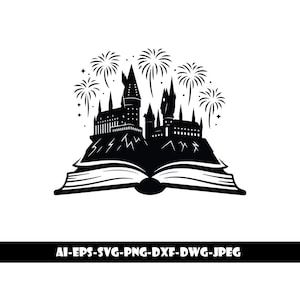 Wizard Book SVG: Magic Wand, Castle, School Silhouette (Digital Files)
