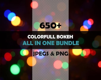 Colorful Bokeh Overlay Bundle: PNG & JPG, Commercial Use Instant Download