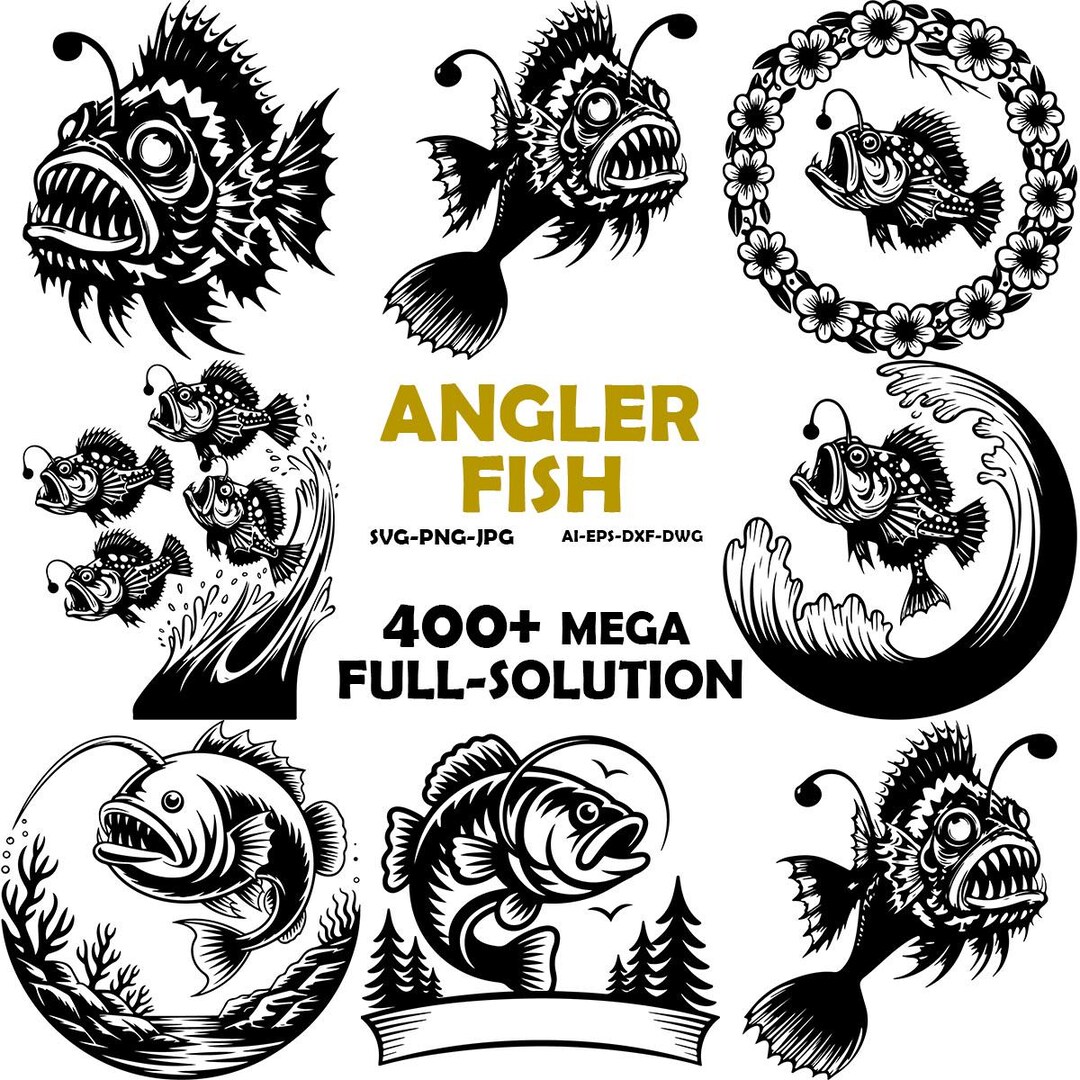 Angler Fish Svg Cut File for Cricut, Cute Anglerfish Svg, Black ...