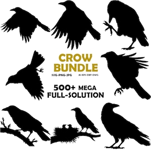 Flying Crow Silhouettes, Svg, Png, Jpg, and Eps Files - 500 Designs
