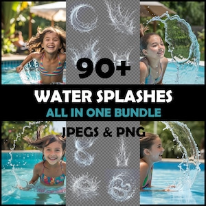 Photoshop Overlays, Water Splash Photo Overlays Package, Wave Texture Effect PNG JPG Background Bundle Nature Creative Overlays Realistic