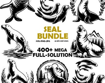 Seal Bundle SVG pack: 25 Sea Animal Portrait Designs (Digital Download)