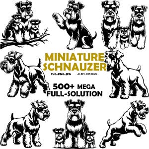 Paquete de archivos SVG de perros Schnauzer miniatura, gráficos de razas de perros (descarga digital)