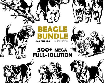 Pakiet SVG z psem rasy Beagle | Clipart dla miłośników psów, pliki do cięcia (pobieranie cyfrowe)