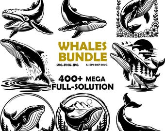 500 Humpback Whale Svg Bundle, Whale Tail Svg, Clipart Humpback Whale Png Print, Humpback Whale Laser Cut File, Whale svg, Ocean Whale Svg
