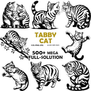 Tabby Cat SVG Clipart, Kitten Sitting Vector Art (svg, png, eps, dxf)