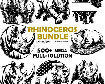 Rhino svg, Rhino silhouette, Rhino vector, Rhino clipart, Rhino cut file, Rhino head svg, Floral Rhino svg, Rhino svg bundle