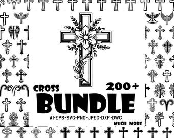 Cross Bundle SVG Cut Files, Religious Cross Laser Cut Designs, Christian Cross Engraving PNG, Cricut Cross DXF, Digital Cross Clipart