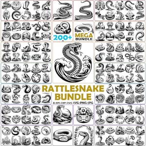 Bundle SVG serpent à sonnette, clipart vectoriel, graphiques de serpent (téléchargement numérique)