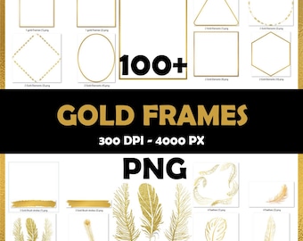 Gold Frame Clipart Bundle: Gold Frames & Borders (PNG Digital Download, Commercial Use)