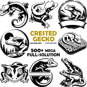 Pacchetto Geco Crestato, SVG, PNG, JPG, Uso Commerciale, File di Taglio Digitale, File di Taglio, Download Digitale, Cricut, File Silhouette, Crestie Mom