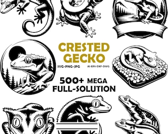 Pacchetto Geco Crestato, SVG, PNG, JPG, Uso Commerciale, File di Taglio Digitale, File di Taglio, Download Digitale, Cricut, File Silhouette, Crestie Mom