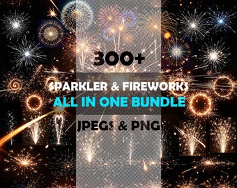 Sparklers overlays for Photoshop, Transparent PNG sparkler effects, Celebratory photo enhancements, Sparkler overlays, Fireworks overlays