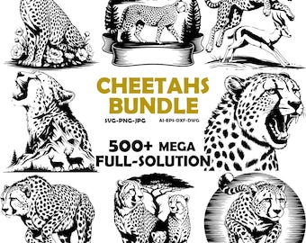 500 Gepard SVG Bundle - Gepard PNG Bundle - Gepard Clipart - Gepard SVG-Schnittdateien für Cricut - Gepard Silhouette - Gepard Kopf zwar