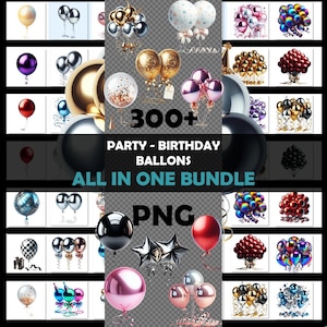 Birthday Balloon Clipart, Party Balloon PNG Bundle, Birthday Decor, Balloon Sublimation, Baby Shower Clipart, Digital Download