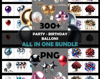 Birthday Balloon Clipart, Party Balloon PNG Bundle, Birthday Decor, Balloon Sublimation, Baby Shower Clipart, Digital Download