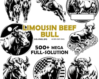 Limousin beef bull svg, png, pdf, eps vector graphic clipart cattle cut file - cattle face farm animal cuttable digital steer head