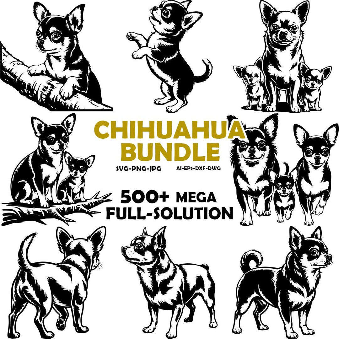 Chihuahua SVG Bundle, 100 Designs, Dog Clipart, Pet Silhouette Art ...