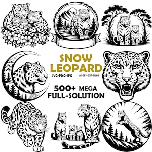 Snow Leopard SVG Bundle, Set of 500, Instant Digital Download, png, svg, eps, dxf
