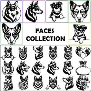 Australian Kelpie Breed Happy Face Head Paw Puppy Pup Pet Clip Art K-9 Shepherd Cattle Dog Logo SVG PNG Clipart Vector Cricut Cut Cutting