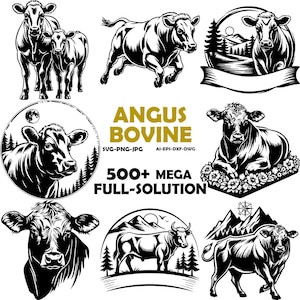 Angus Cow and Calf SVG, 5 Farm Animal Cut File, Rustic Livestock Clipart, Farmhouse Decor, Silhouette Vector Design