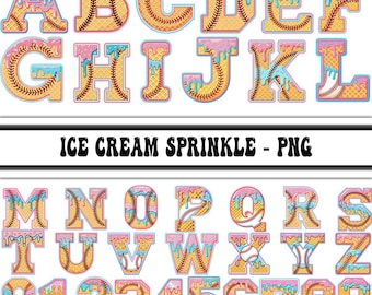 Ice Cream Drip Alphabet Doodle PNG, Pink & Blue Varsity Letters Png, Drippy Doodle Png, Baseball Ice Cream Drip Png, Ice-cream Cone Alpha