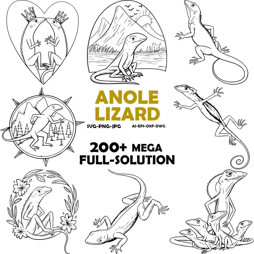 Anole Lizard SVG Clipart: Reptile Line Art Graphics (digital Download ...