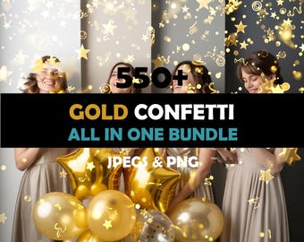 Sovrapposizioni di coriandoli dorati / Sovrapposizioni di coriandoli realistici per feste / Sovrapposizione di foto di coriandoli / Effetti di nozze, compleanni, feste, foto di celebrazione