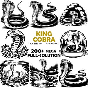 Más de 500 serpientes cobra real, descarga digital instantánea, archivos PNG y SVG para corte.